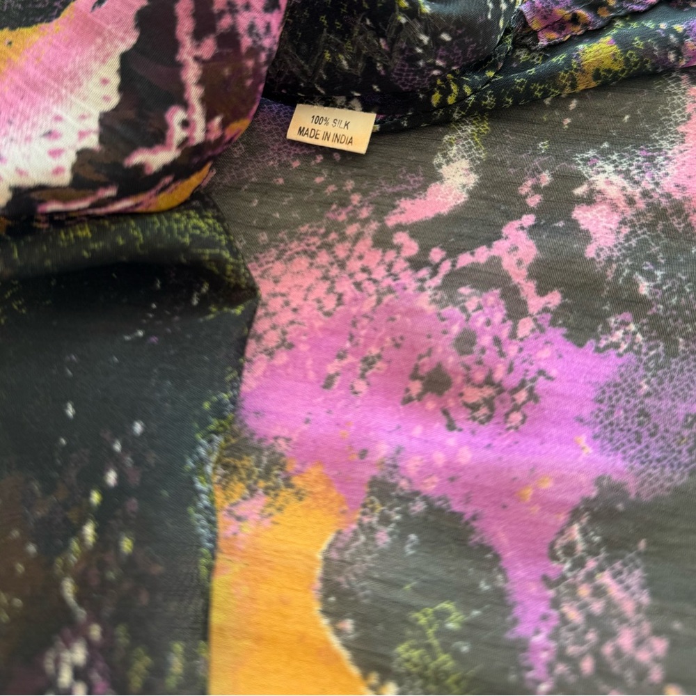 Vibrant Multicolor V-Neck Boho Tunic Top Cover Up Mini Dress (100% Silk) - Picture 6 of 7